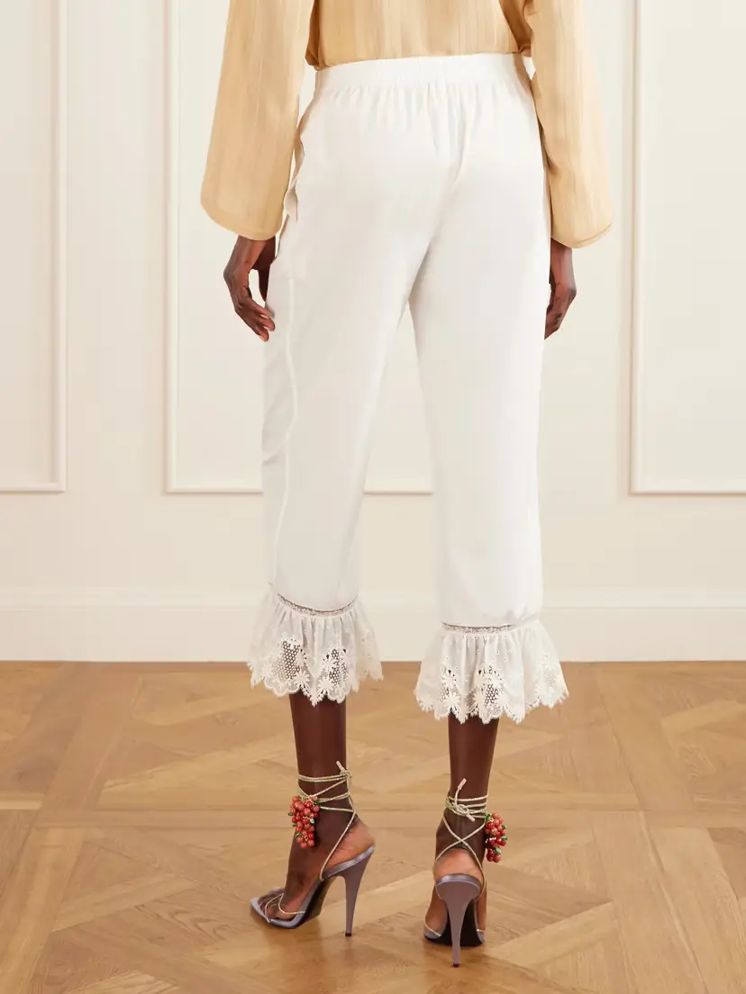 Saint Laurent Cropped Ruffled Lace-trimmed Cotton-poplin Straight-leg Pants | Thumbnail 4
