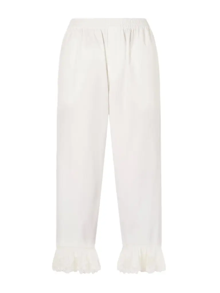 Saint Laurent Cropped Ruffled Lace-trimmed Cotton-poplin Straight-leg Pants | Image 1 Saint Laurent Cropped Ruffled Lace-trimmed Cotton-poplin Straight-leg Pants | Image 1