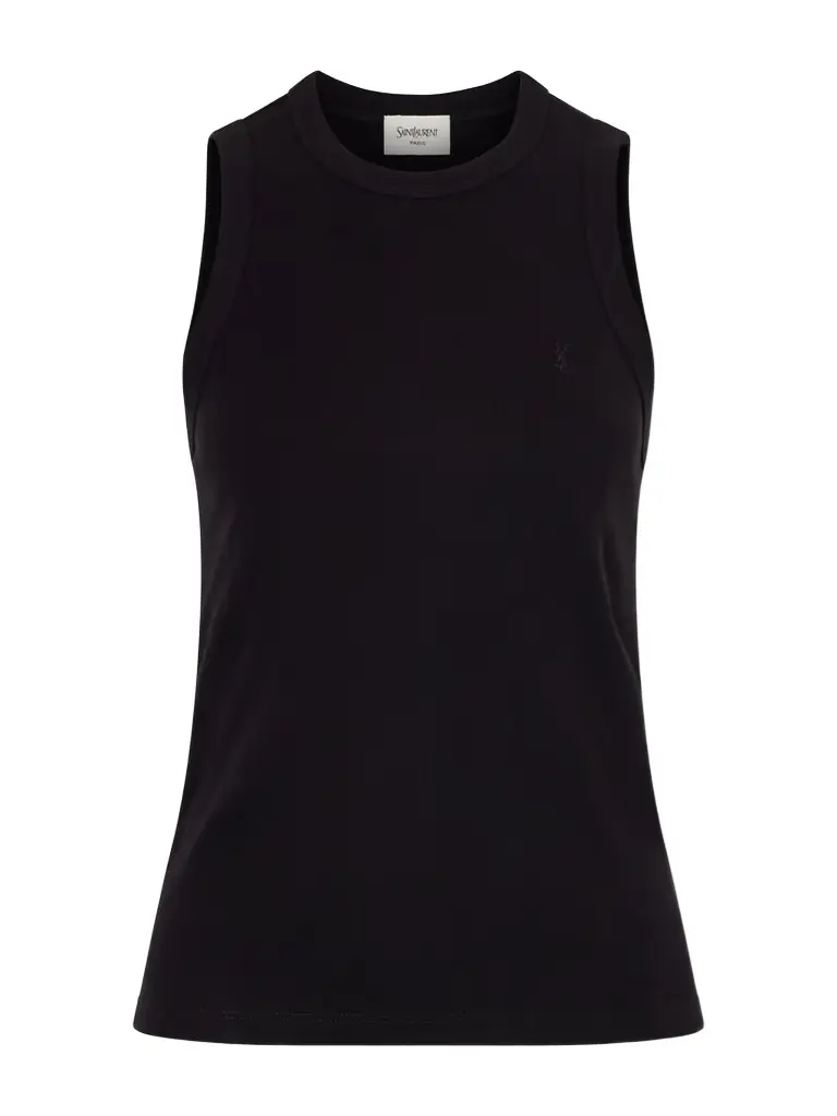 Saint Laurent Embroidered Ribbed Cotton Tank | Image 1 Saint Laurent Embroidered Ribbed Cotton Tank | Image 1