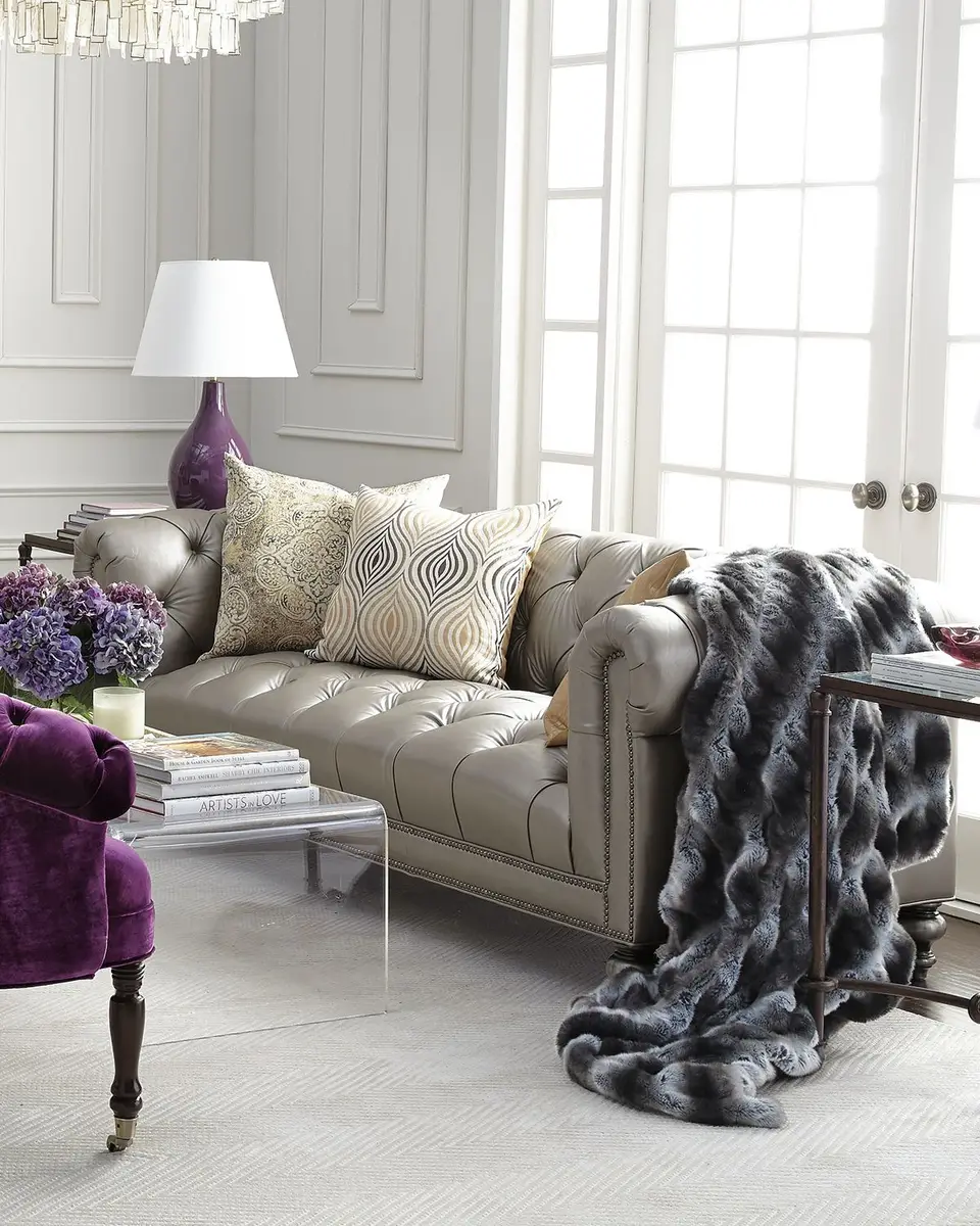 Old Hickory Tannery Morgan Gray Chesterfield Leather Sofa | Thumbnail 2
