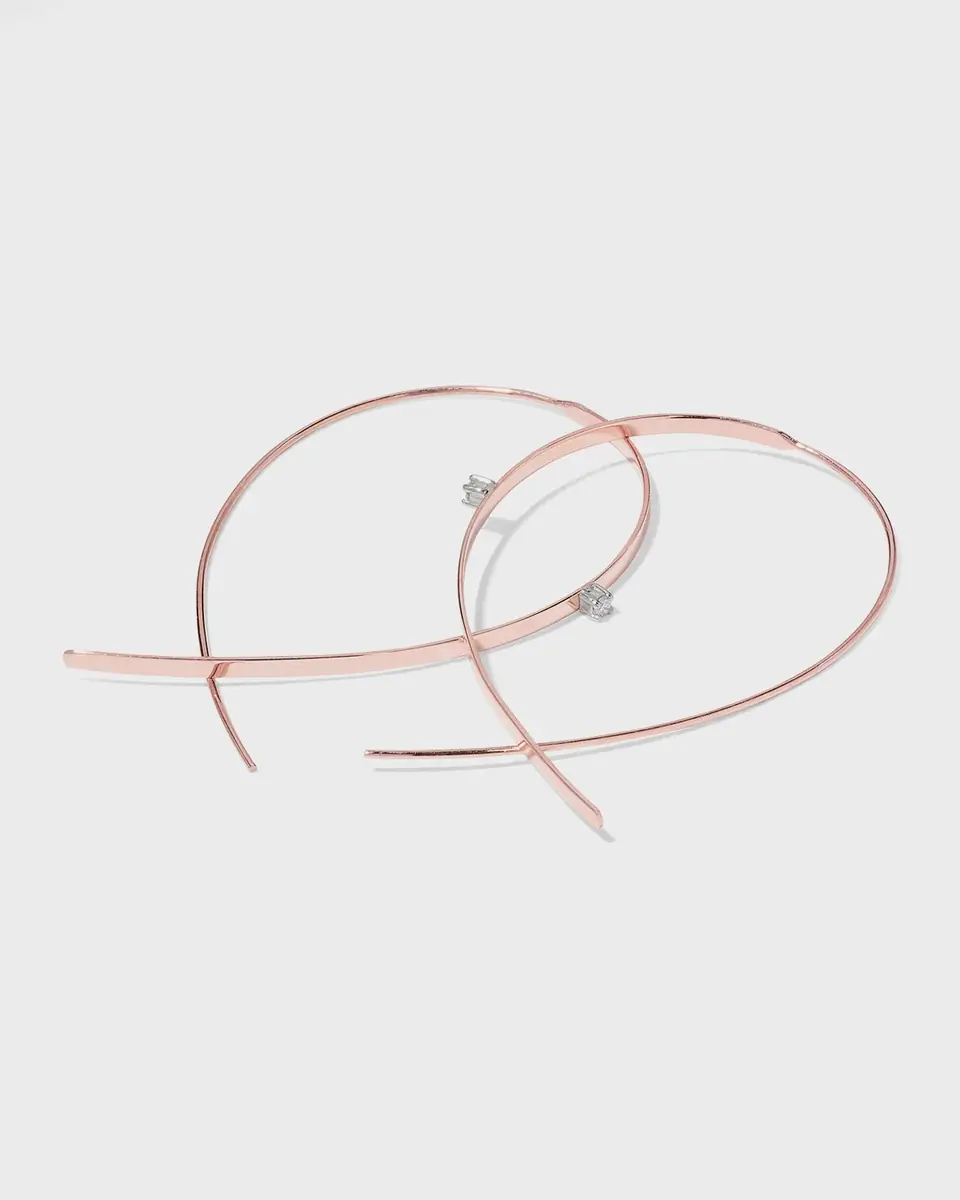 LANA 14K Gold Small Flat Diamond Hoop Earrings | Thumbnail 3
