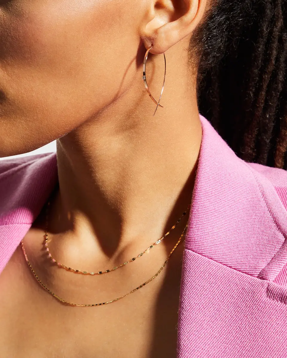 LANA 14K Gold Small Flat Diamond Hoop Earrings | Thumbnail 5