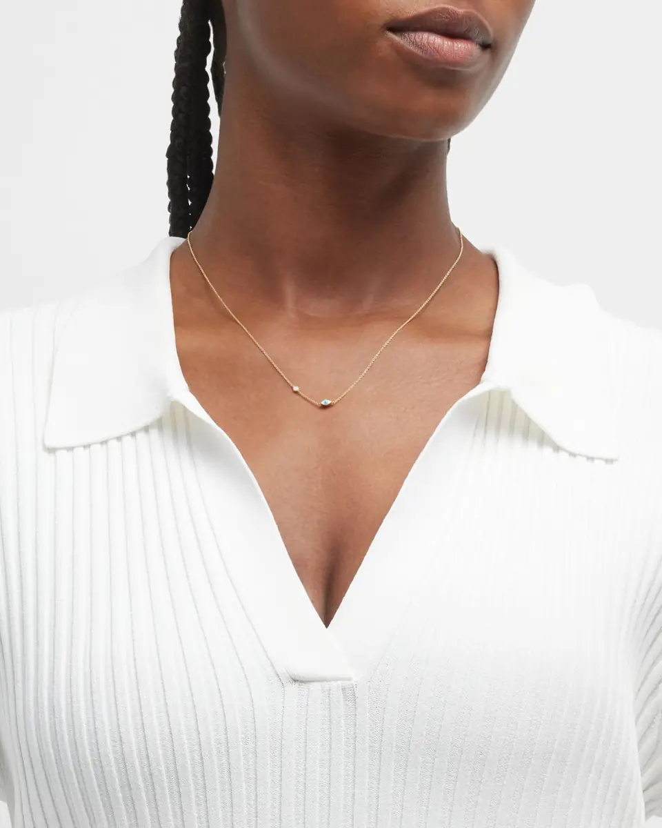 Sydney Evan 14k Gold Evil Eye Necklace with Single Diamond | Thumbnail 5