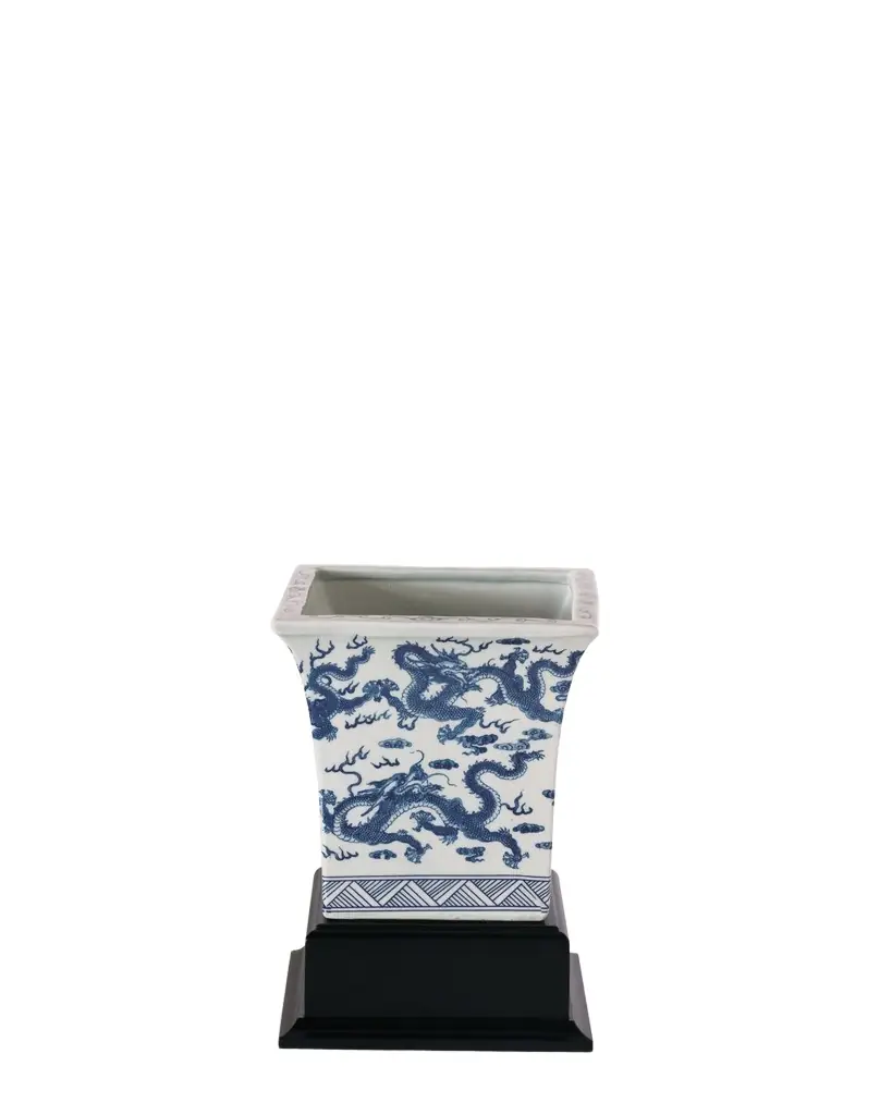 Port 68 Dragon Blue Square Planter with Stand | Image 1 Port 68 Dragon Blue Square Planter with Stand | Image 1
