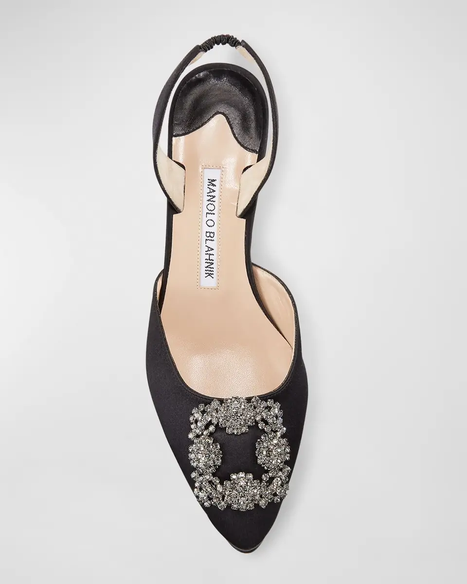 Manolo Blahnik Hangisi Kitten-Heel Satin Slingback Pumps | Thumbnail 2
