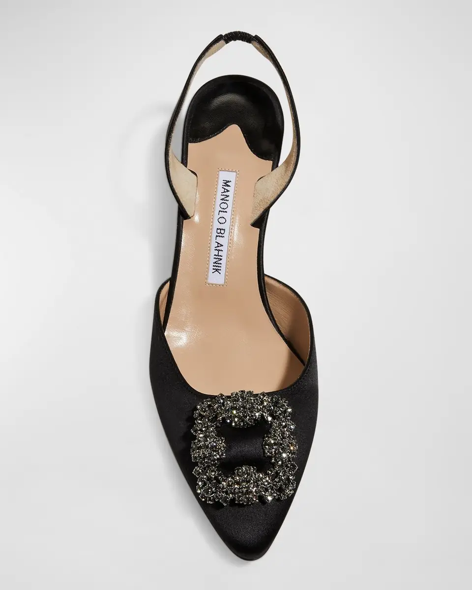 Manolo Blahnik Hangisi Kitten-Heel Satin Slingback Pumps | Thumbnail 5