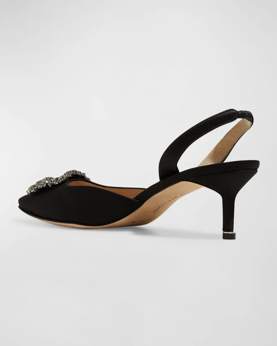Manolo Blahnik Hangisi Kitten-Heel Satin Slingback Pumps | Thumbnail 6
