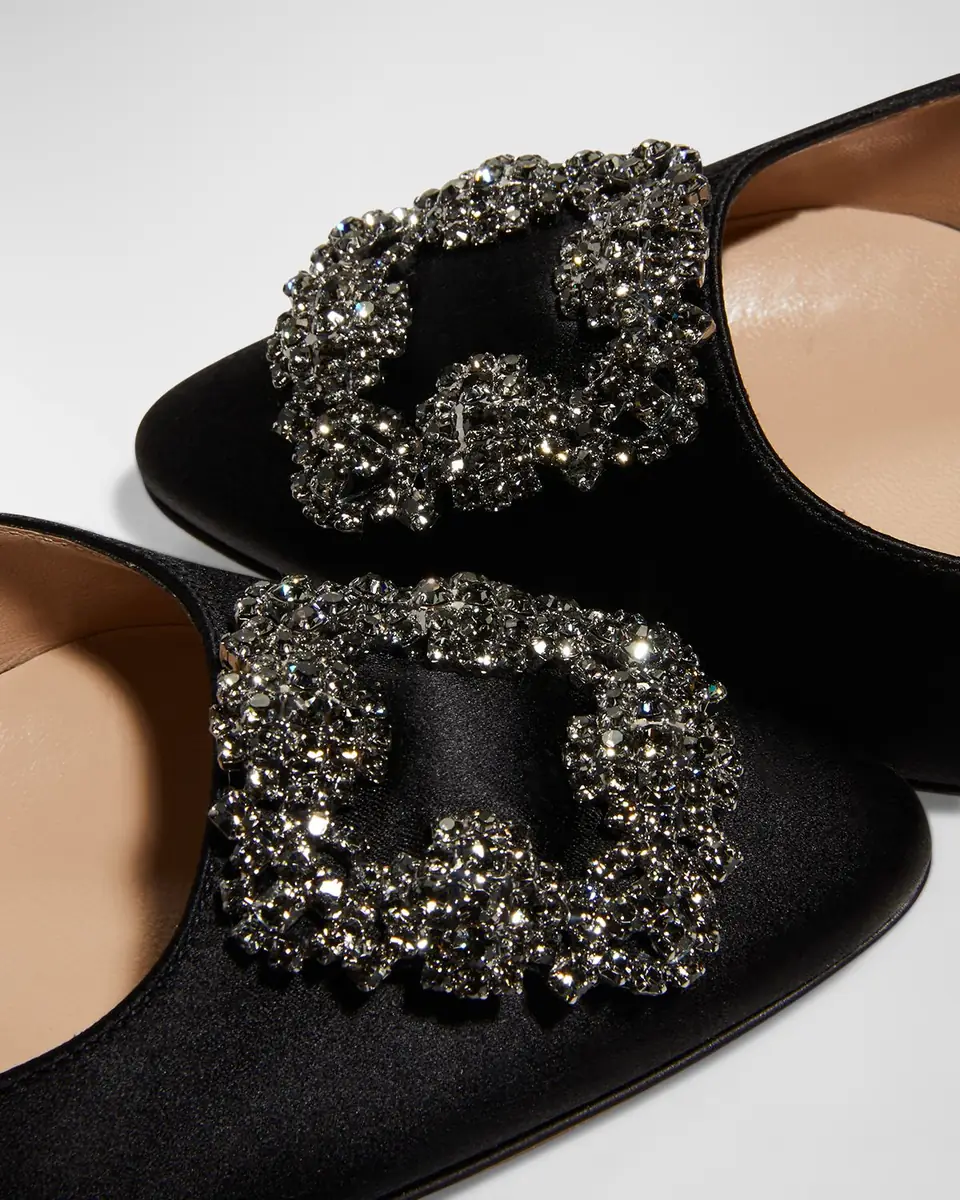 Manolo Blahnik Hangisi Kitten-Heel Satin Slingback Pumps | Thumbnail 7