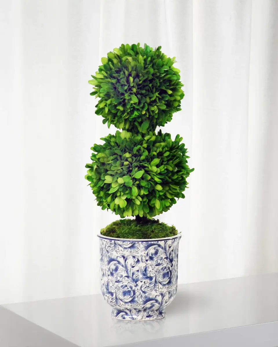 Winward Home Double Ball Topiary in Cache Pot