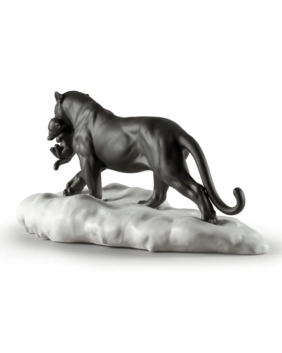 Lladro Black Panther with Cub Figurine | Thumbnail 2