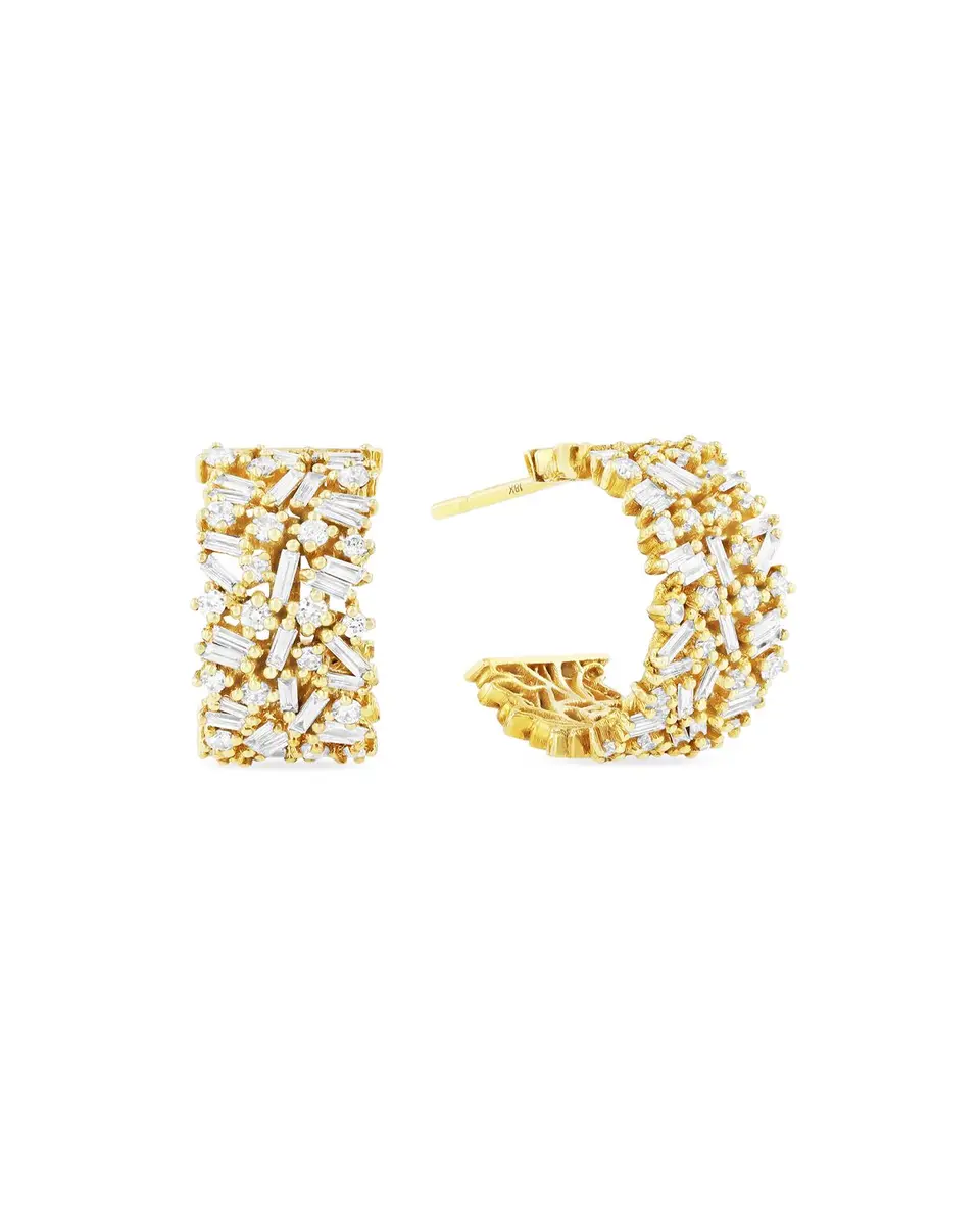 Suzanne Kalan 18k White Gold Diamond Huggie Hoop Earrings | Thumbnail 2