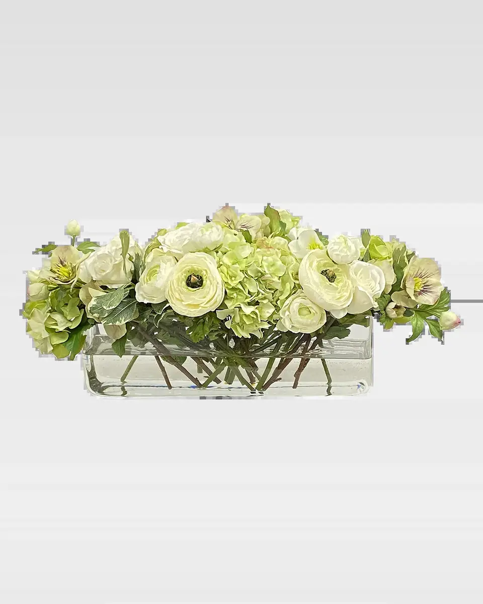 Winward Home Ranunculus Rose Faux Floral Arrangement in Rectangular Vase | Thumbnail 2