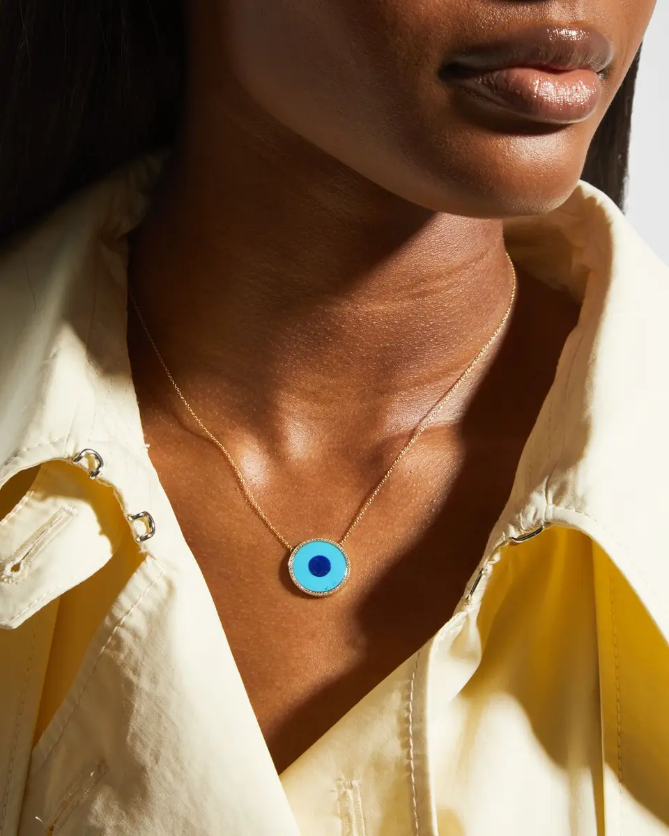 Jennifer Meyer Lapis and Turquoise Evil Eye Necklace with Diamonds | Image 1 Jennifer Meyer Lapis and Turquoise Evil Eye Necklace with Diamonds | Image 1