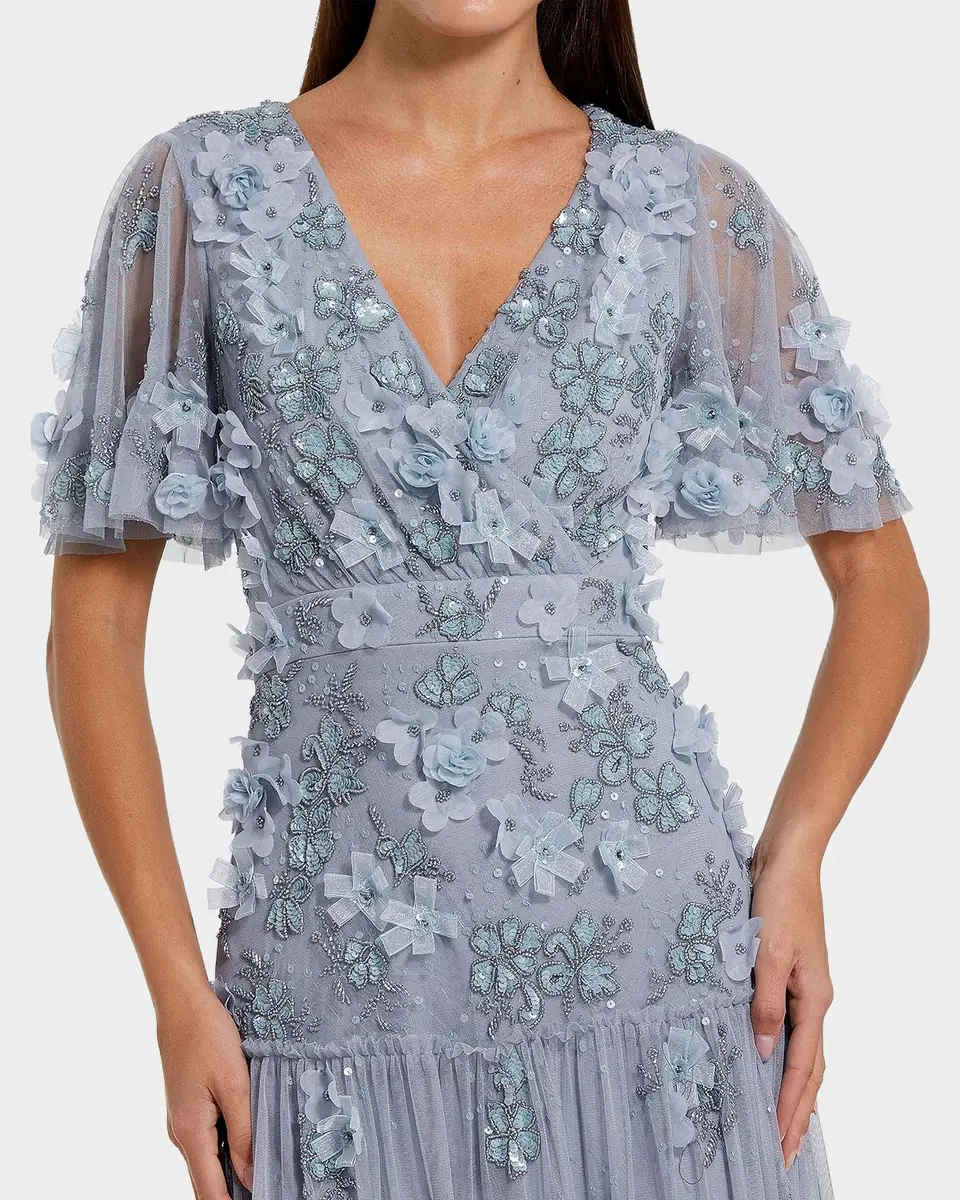 Mac Duggal Floral Embellished Tiered Midi-Dress | Thumbnail 2 Mac Duggal Floral Embellished Tiered Midi-Dress | Thumbnail 2