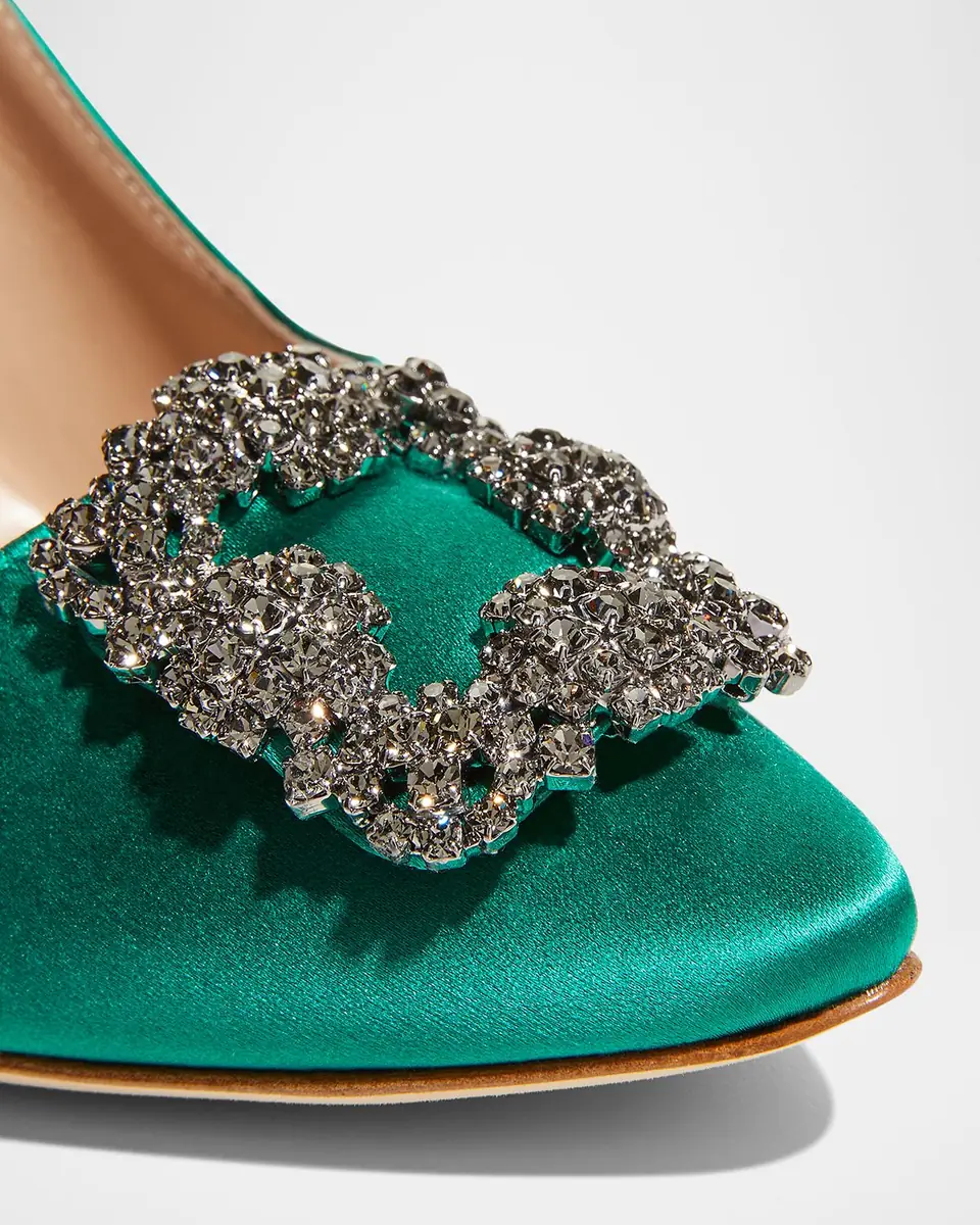 Manolo Blahnik Hangisi Satin Crystal-Buckle Pumps | Thumbnail 3