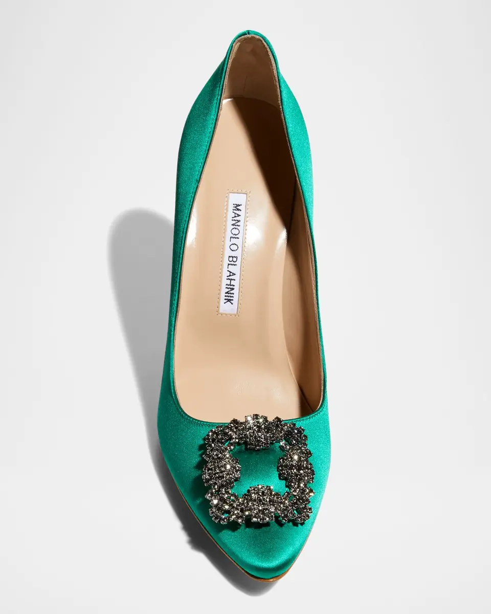 Manolo Blahnik Hangisi Satin Crystal-Buckle Pumps | Thumbnail 4