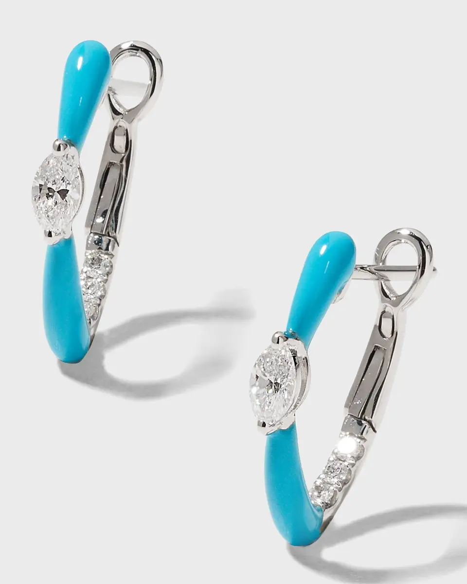 Frederic Sage White Gold Marquise Center and Turquoise Enamel Hoop Earrings | Thumbnail 2