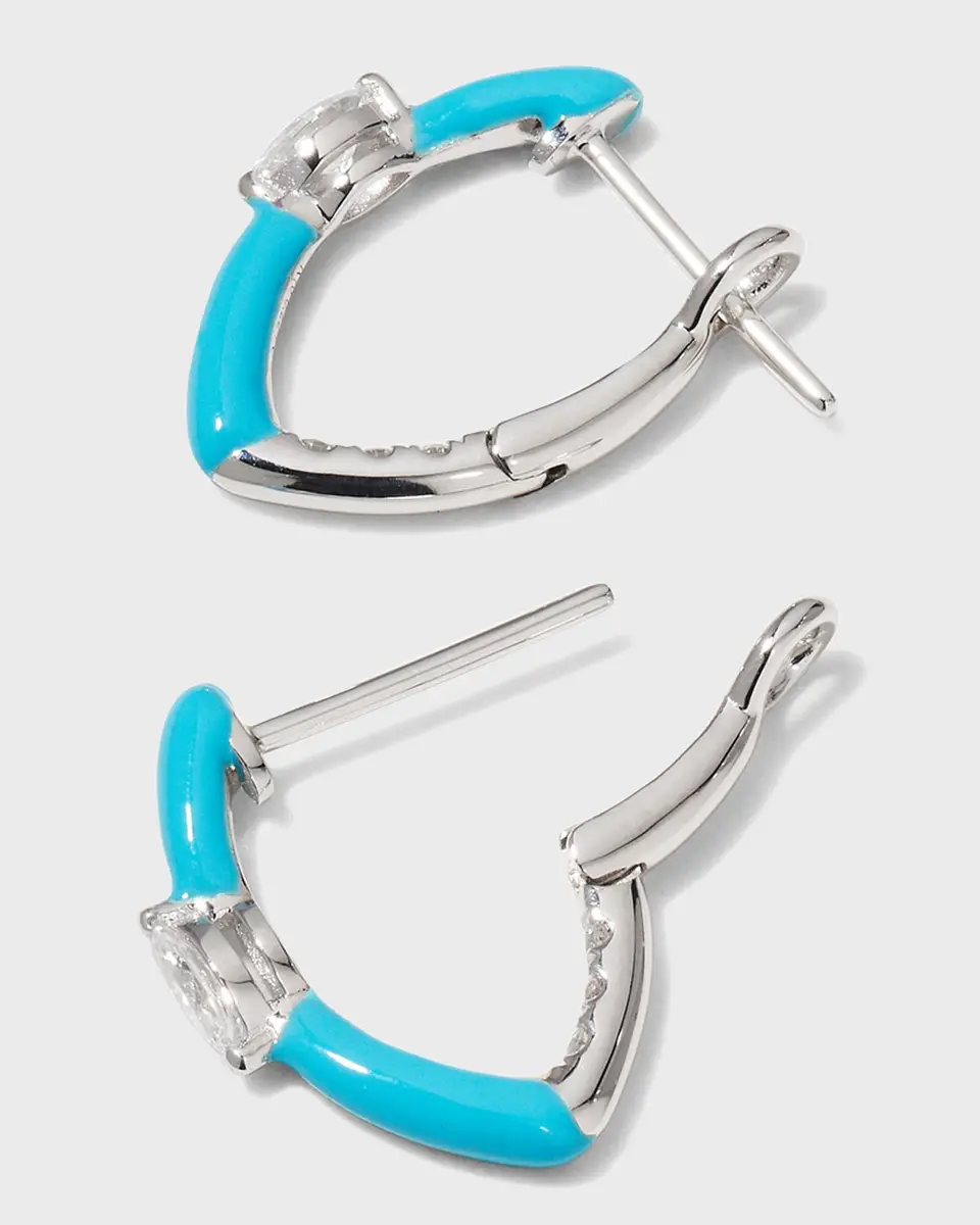 Frederic Sage White Gold Marquise Center and Turquoise Enamel Hoop Earrings | Thumbnail 3