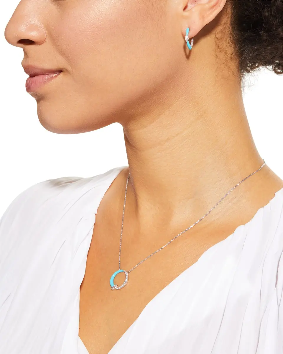 Frederic Sage White Gold Marquise Center and Turquoise Enamel Hoop Earrings | Thumbnail 4