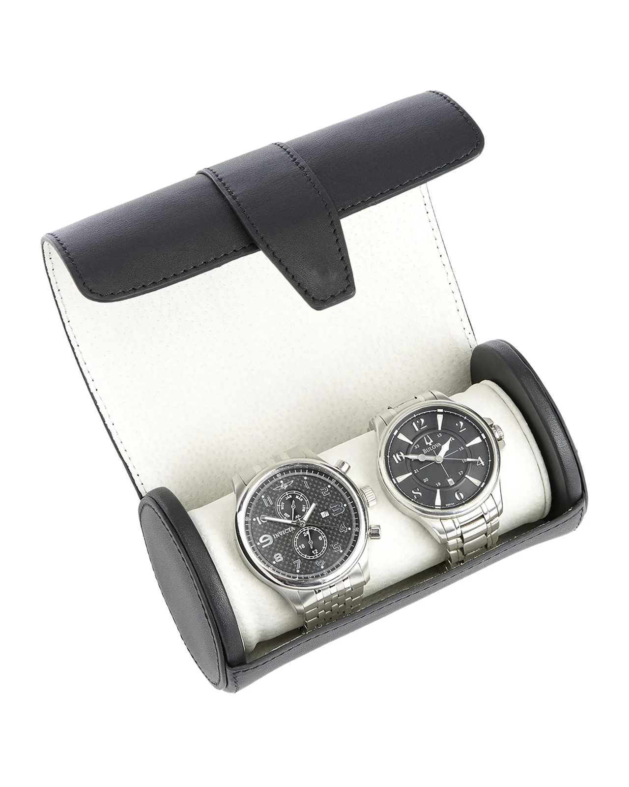 Personalized Suede-Lined Leather Double Watch Roll