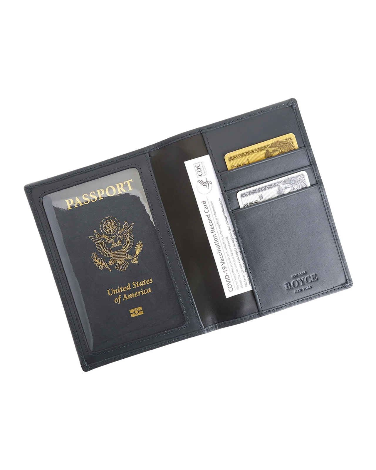 Personalized Leather RFID-Blocking Passport Wallet with Vaccine Card Pocket