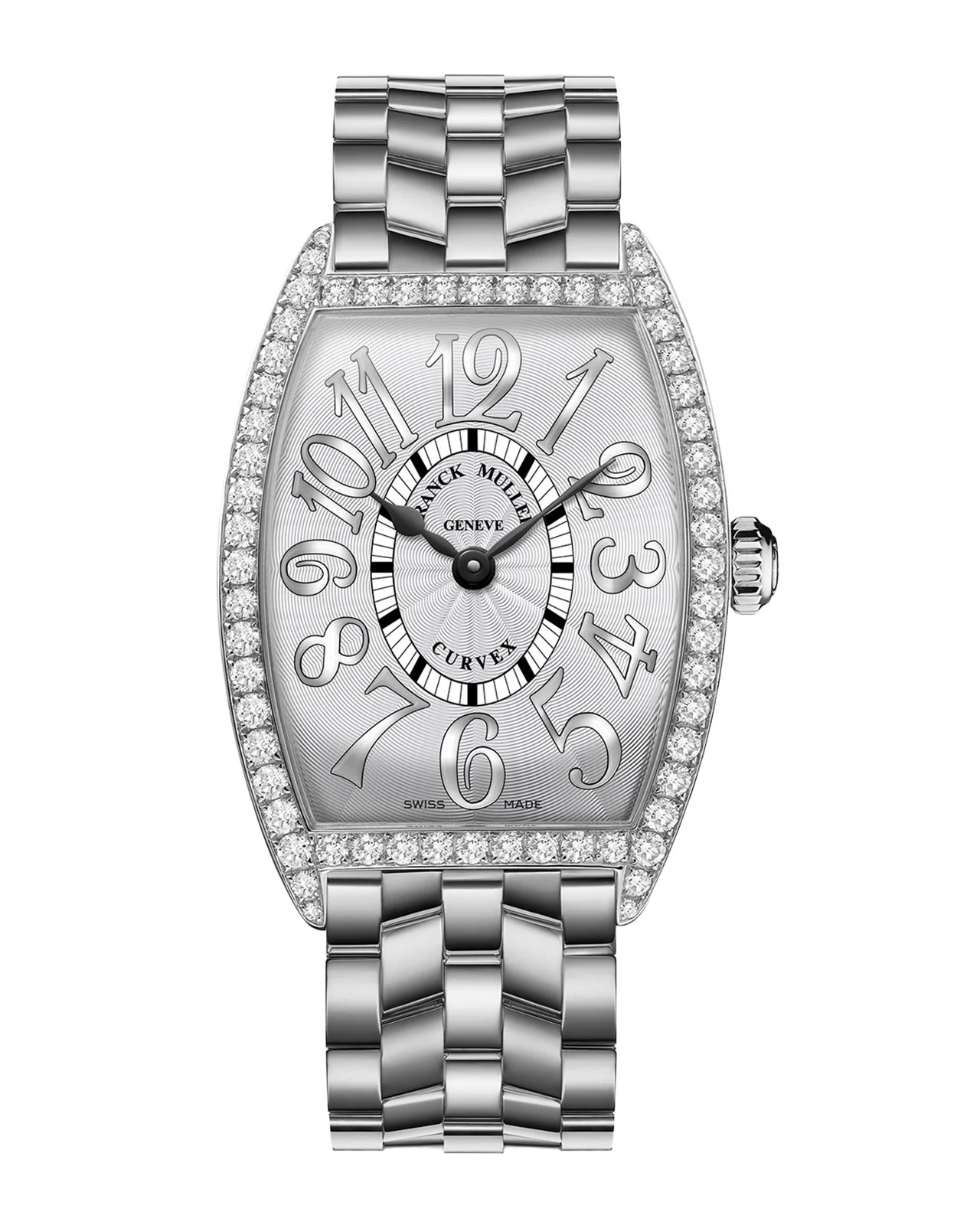 Franck Muller Stainless Steel Cintree Curvex Diamond Watch with Bracelet Strap