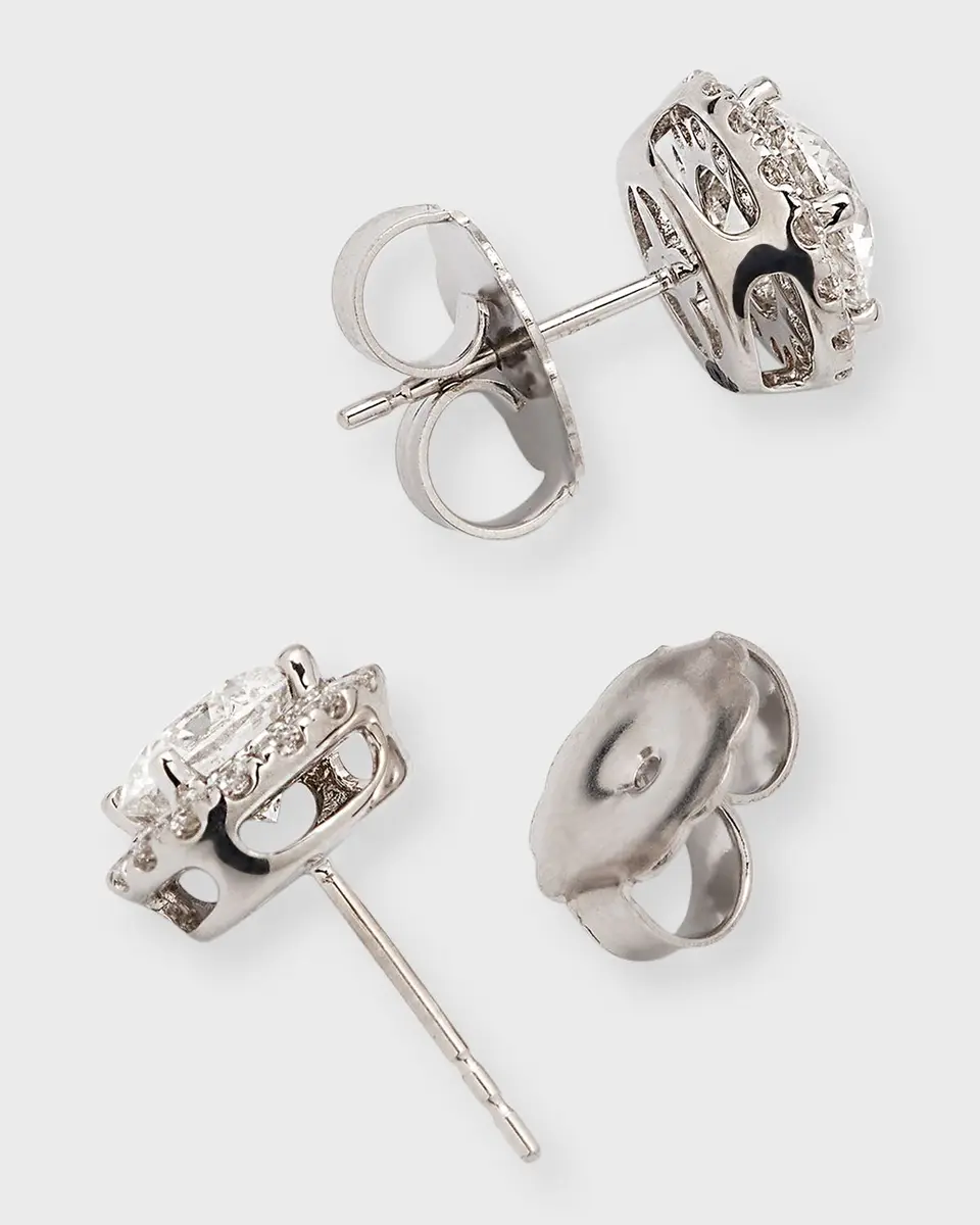 Neiman Marcus Lab Grown Diamonds Lab Grown Diamond 18K White Gold Round Halo Stud Earrings, 2.4tcw | Thumbnail 3 Neiman Marcus Lab Grown Diamonds Lab Grown Diamond 18K White Gold Round Halo Stud Earrings, 2.4tcw | Thumbnail 3