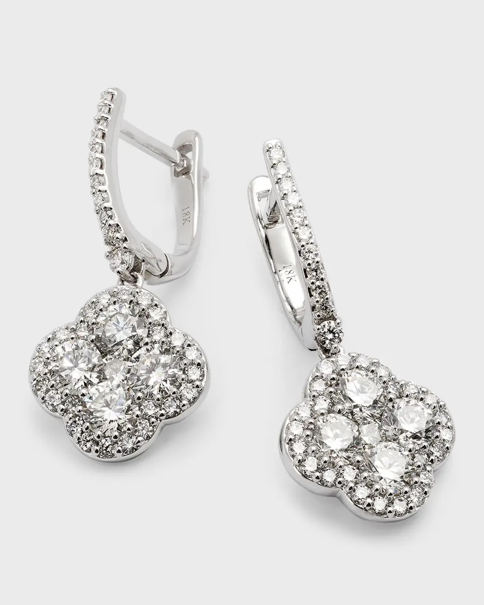 Neiman Marcus Diamonds 18K White Gold Diamond Flower Hoop Drop Earrings, 2.94tcw, 1.25" / 0.50"W | Thumbnail 2 Neiman Marcus Diamonds 18K White Gold Diamond Flower Hoop Drop Earrings, 2.94tcw, 1.25" / 0.50"W | Thumbnail 2