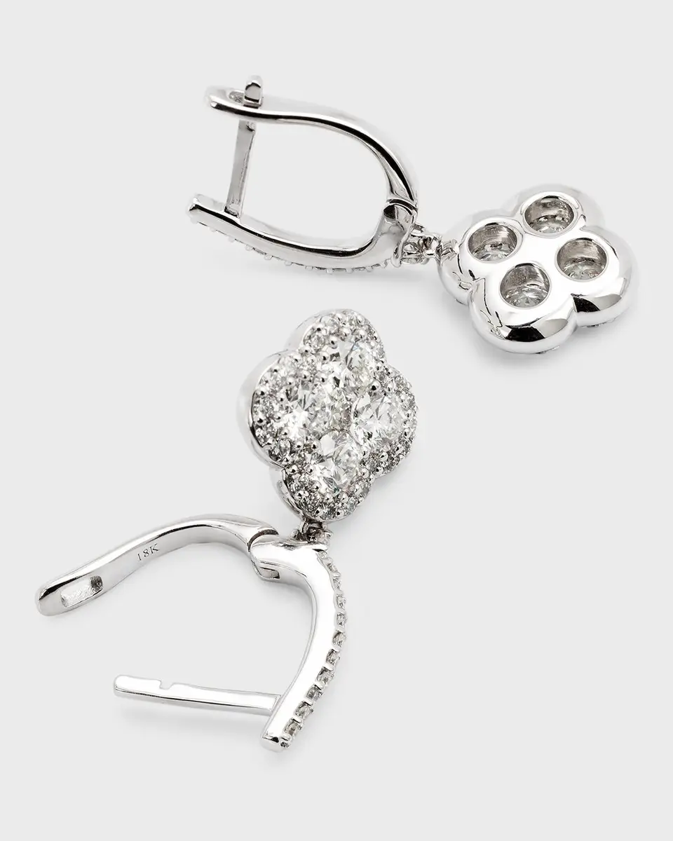 Neiman Marcus Diamonds 18K White Gold Diamond Flower Hoop Drop Earrings, 2.94tcw, 1.25" / 0.50"W | Thumbnail 3 Neiman Marcus Diamonds 18K White Gold Diamond Flower Hoop Drop Earrings, 2.94tcw, 1.25" / 0.50"W | Thumbnail 3
