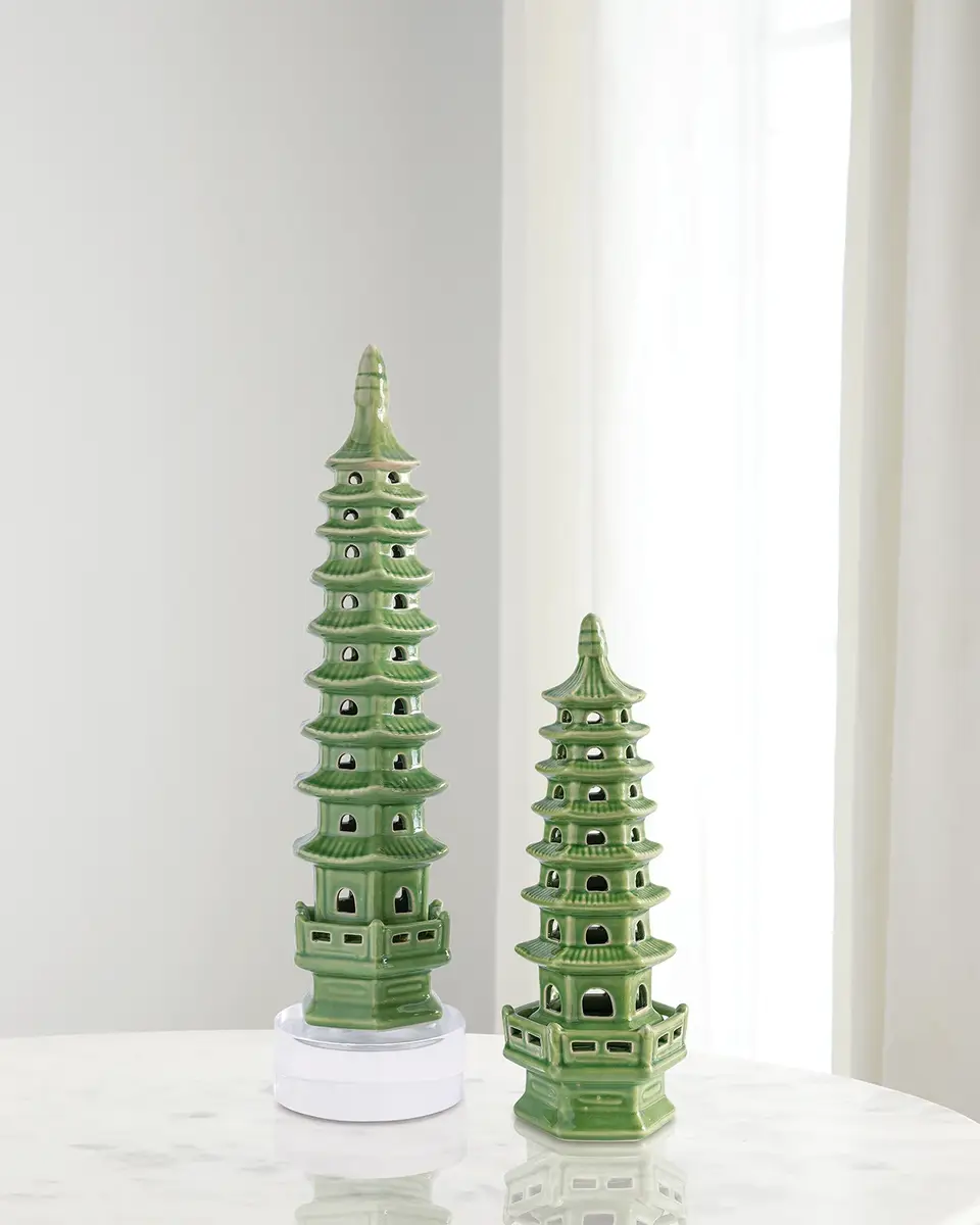Port 68 Green Tall Pagoda Table Accents, Set of 2 | Image 1 Port 68 Green Tall Pagoda Table Accents, Set of 2 | Image 1