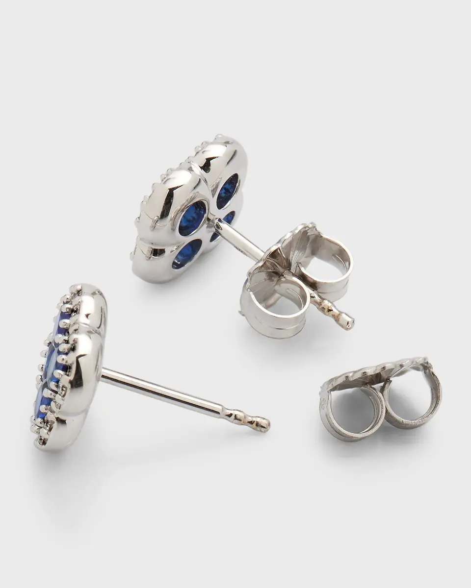 Neiman Marcus Diamonds 18K Sapphire and Diamond Flower Post Earrings, 0.24tcw, 0.4"L / 0.4"W | Thumbnail 4 Neiman Marcus Diamonds 18K Sapphire and Diamond Flower Post Earrings, 0.24tcw, 0.4"L / 0.4"W | Thumbnail 4