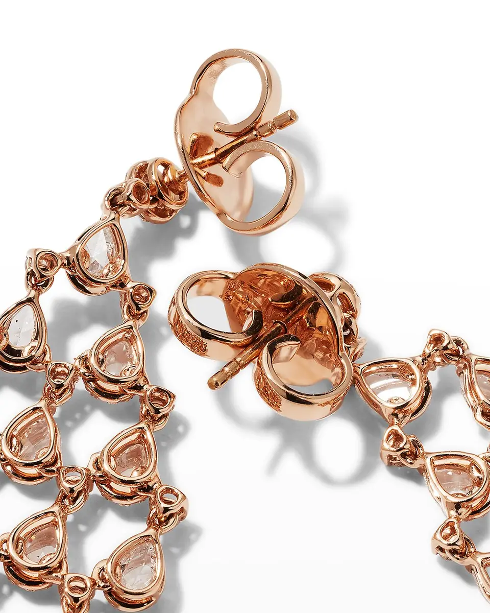 64 Facets Rose Gold Pear and Round Diamond Chandelier Earrings, 4.85tcw | Thumbnail 3 64 Facets Rose Gold Pear and Round Diamond Chandelier Earrings, 4.85tcw | Thumbnail 3