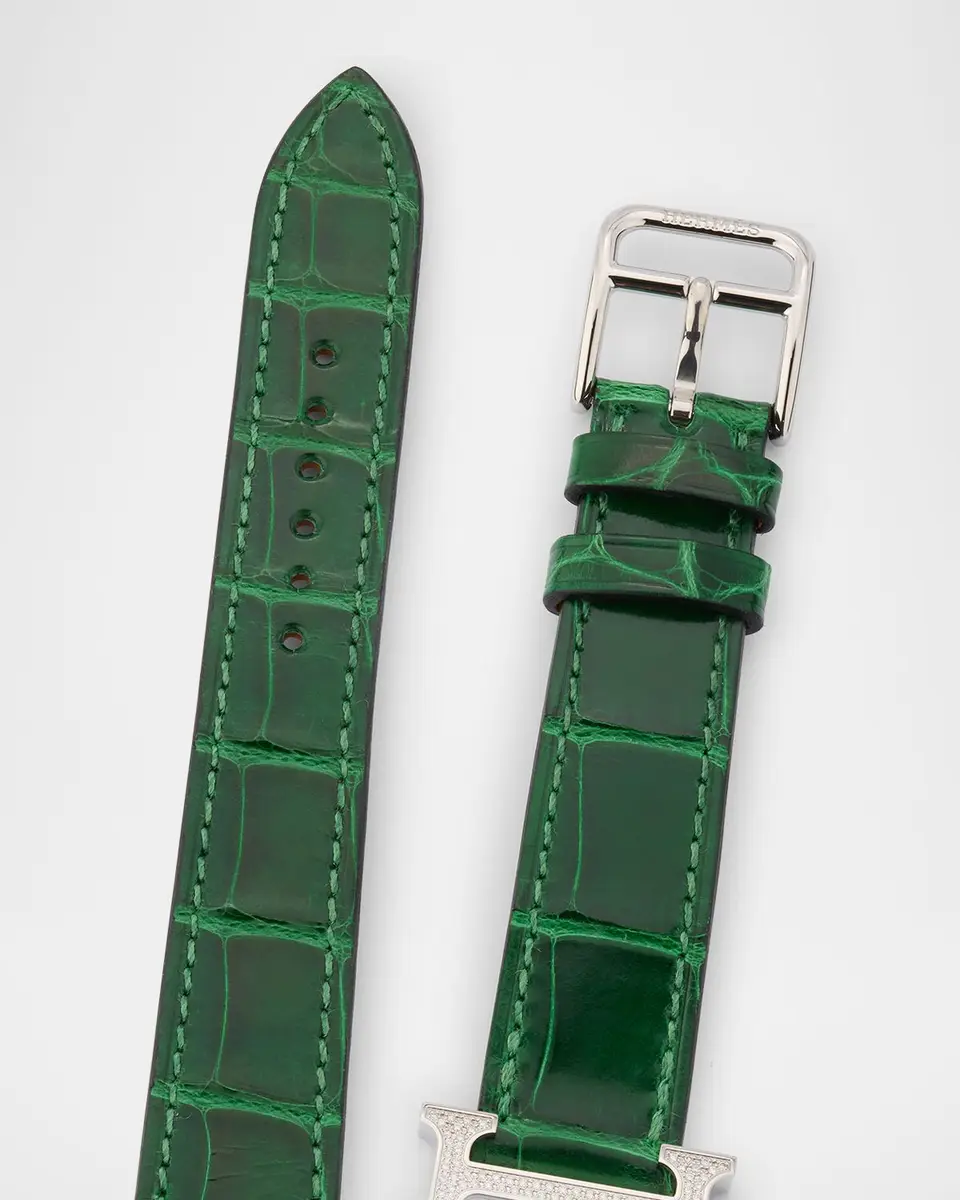 HERMÈS Heure H All Diamond Watch with Green Alligator Strap, 25 mm | Thumbnail 2 HERMÈS Heure H All Diamond Watch with Green Alligator Strap, 25 mm | Thumbnail 2