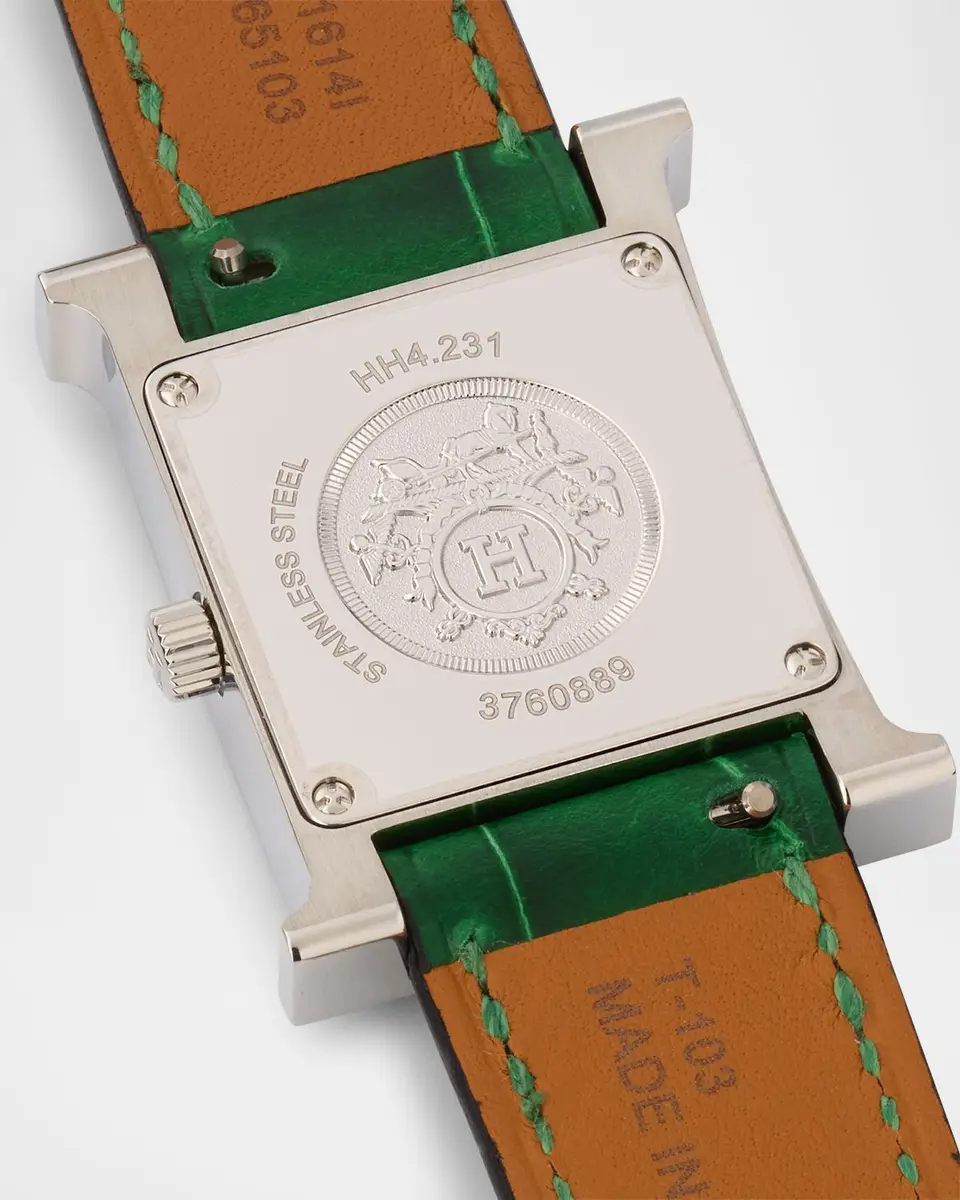 HERMÈS Heure H All Diamond Watch with Green Alligator Strap, 25 mm | Thumbnail 3 HERMÈS Heure H All Diamond Watch with Green Alligator Strap, 25 mm | Thumbnail 3