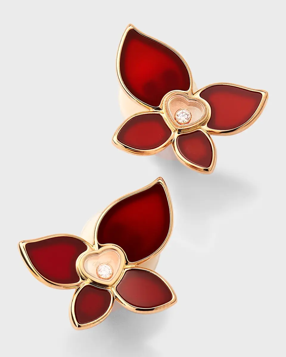 Chopard Happy Butterfly 18k Rose Gold Carnelian Earrings | Thumbnail 2