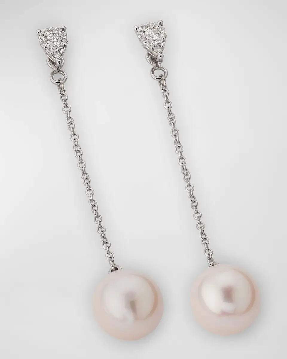 Utopia 18K White Gold Diamond Pendant Earrings with Freshwater Pearls | Thumbnail 2 Utopia 18K White Gold Diamond Pendant Earrings with Freshwater Pearls | Thumbnail 2