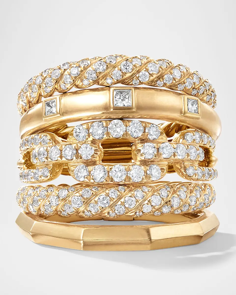 David Yurman Stax Five Row Ring in 18K Yellow Gold with Diamonds, 21mm | Thumbnail 2