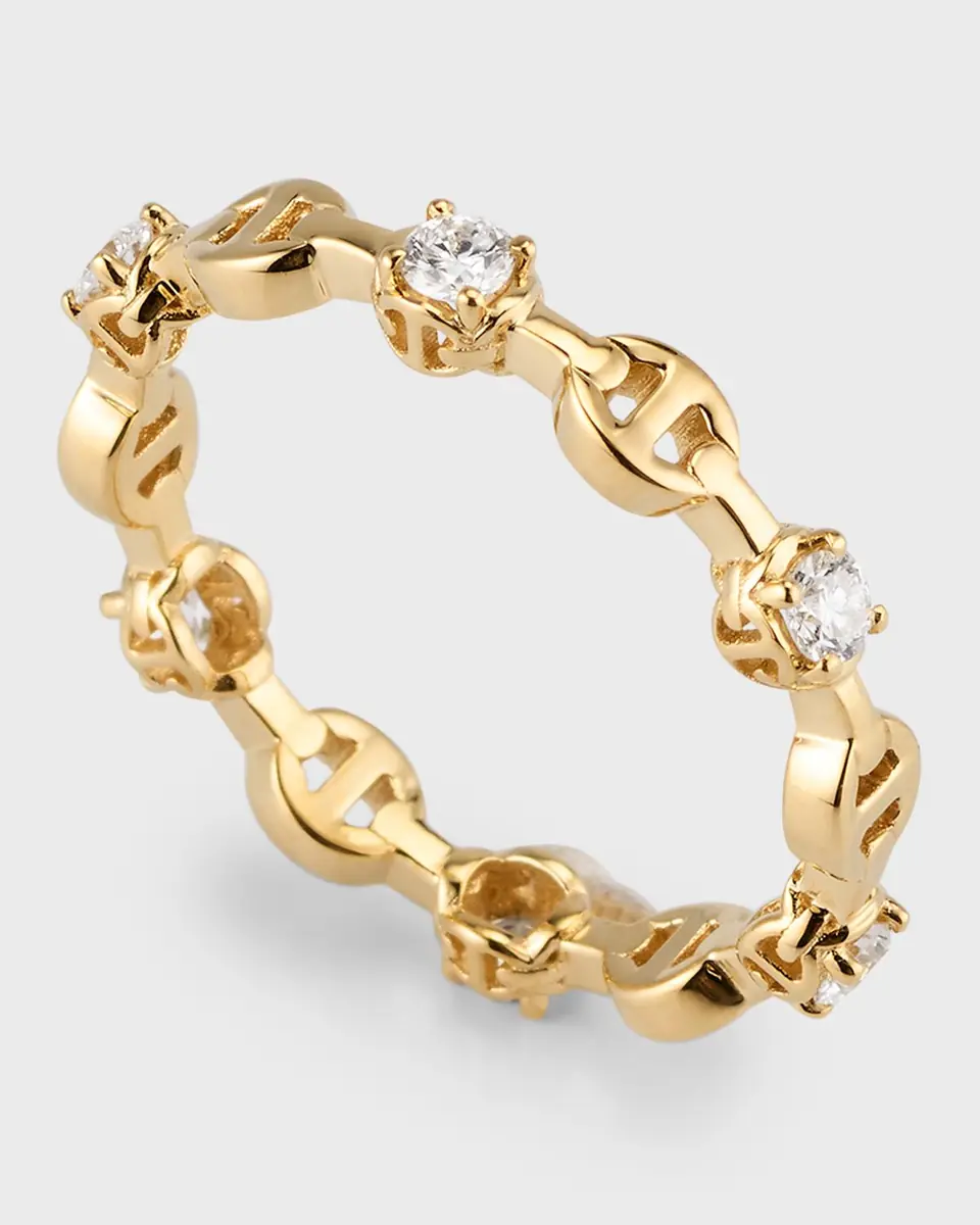 Hoorsenbuhs 18K Yellow Gold Micro Tri-Link II Ring with Diamonds, Size 7 | Thumbnail 4