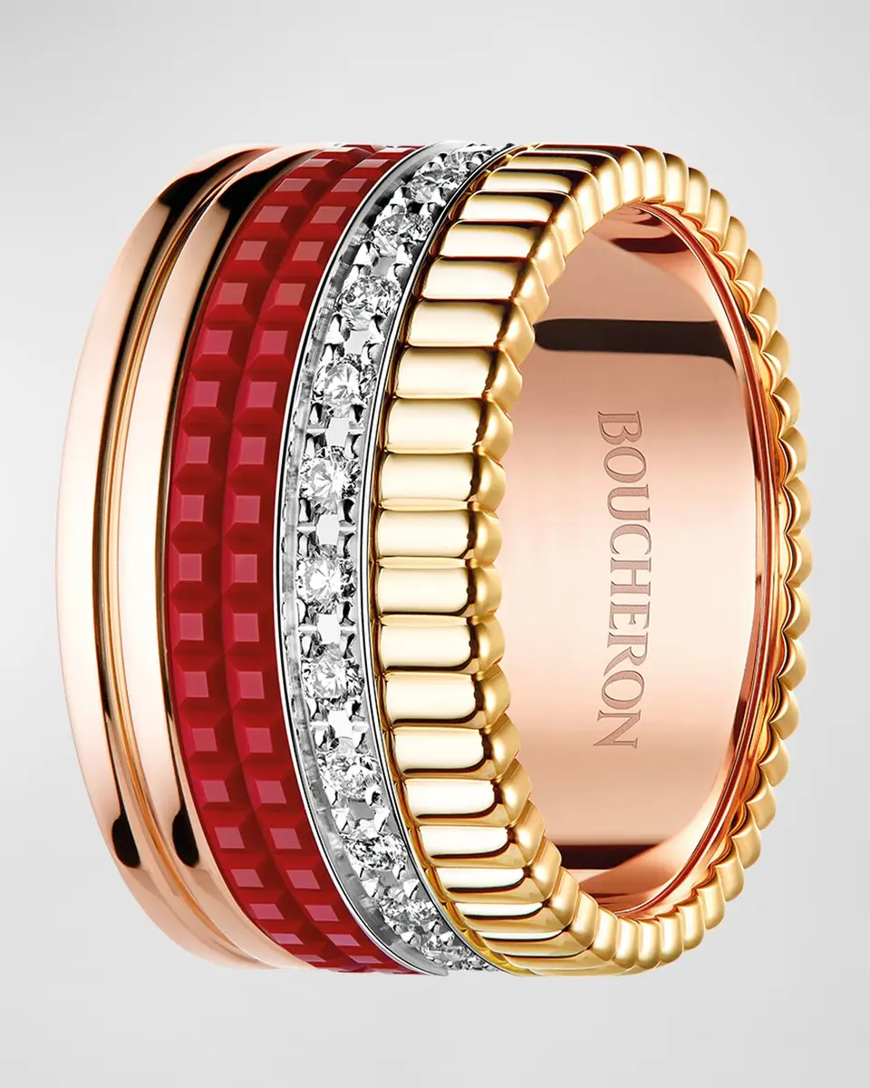 Boucheron Quatre 18K Tricolor Gold Ceramic Large Ring | Thumbnail 2 Boucheron Quatre 18K Tricolor Gold Ceramic Large Ring | Thumbnail 2