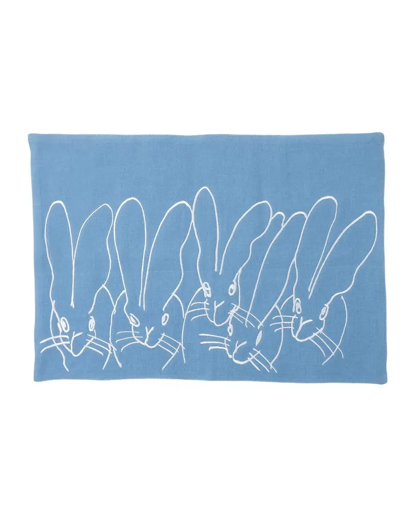 Hunt Slonem Band of Bunnies Embroidered Linen Placemat | Image 1 Hunt Slonem Band of Bunnies Embroidered Linen Placemat | Image 1