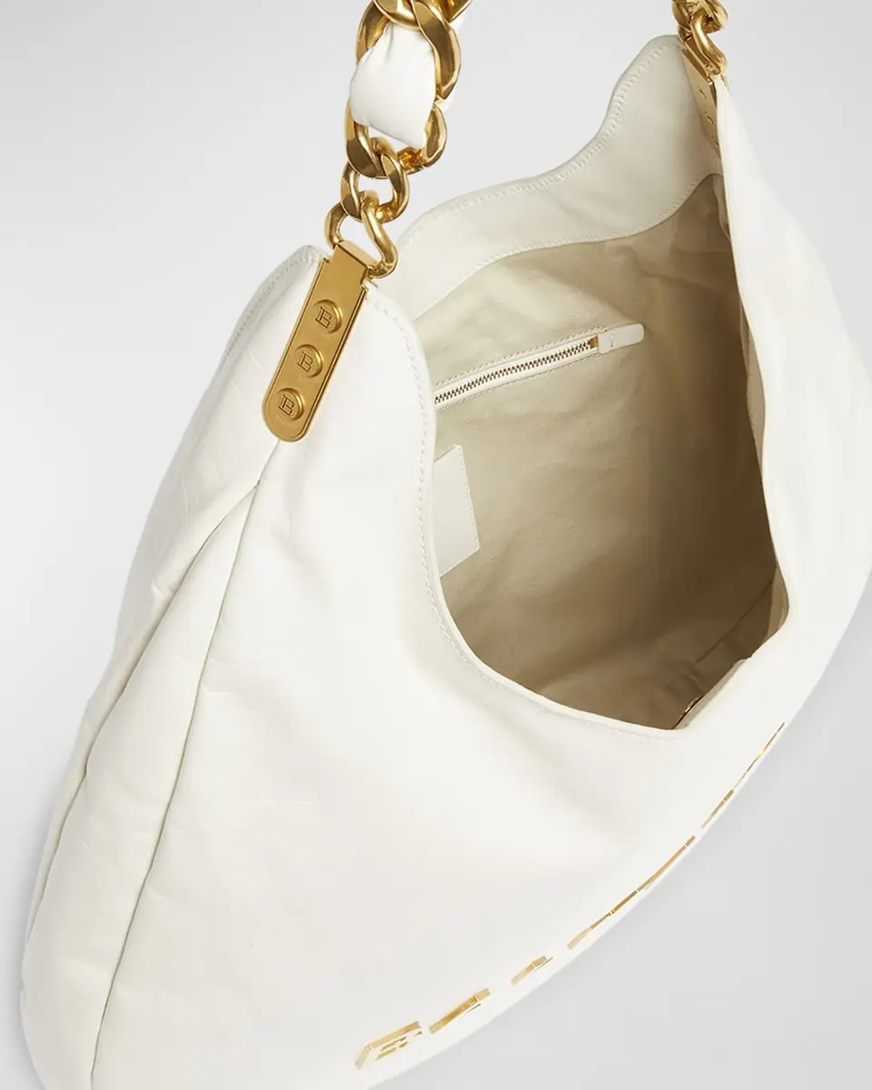 Balmain 1945 Hobo Bag in Monogram Crinkled Leather | Thumbnail 2 Balmain 1945 Hobo Bag in Monogram Crinkled Leather | Thumbnail 2