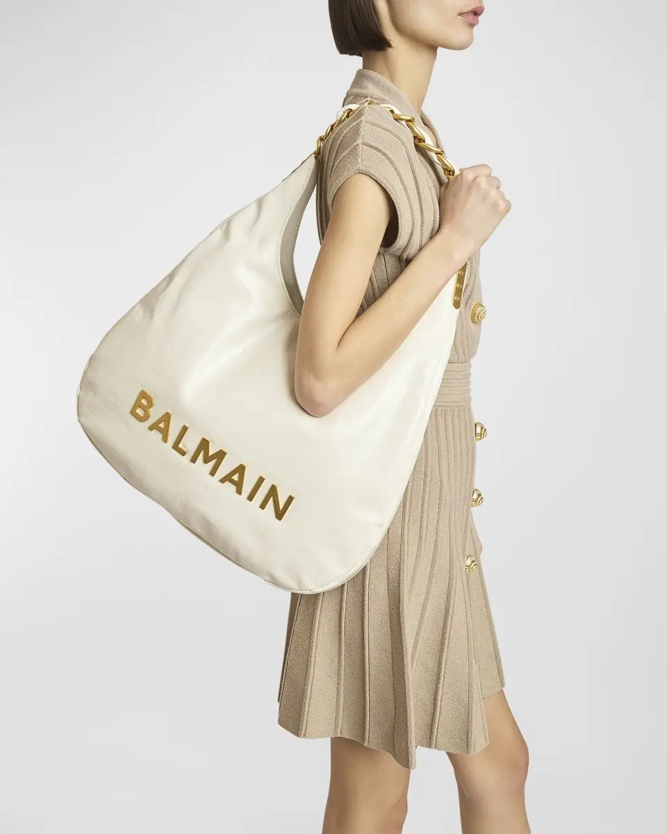 Balmain 1945 Hobo Bag in Monogram Crinkled Leather | Thumbnail 3 Balmain 1945 Hobo Bag in Monogram Crinkled Leather | Thumbnail 3