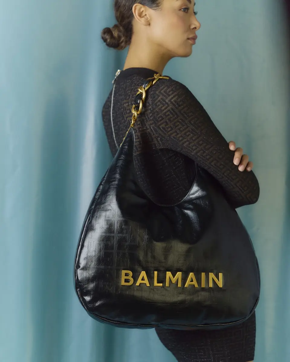 Balmain 1945 Hobo Bag in Monogram Crinkled Leather | Thumbnail 4 Balmain 1945 Hobo Bag in Monogram Crinkled Leather | Thumbnail 4