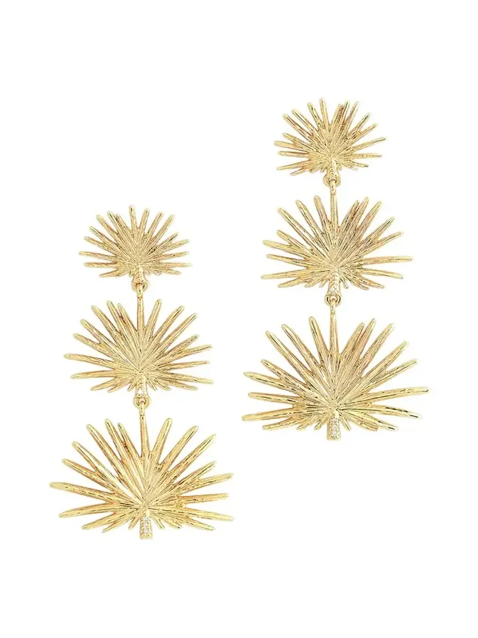 Triple Fan Palm Dangle Earrings, Small Triple Fan Palm Dangle Earrings, Small