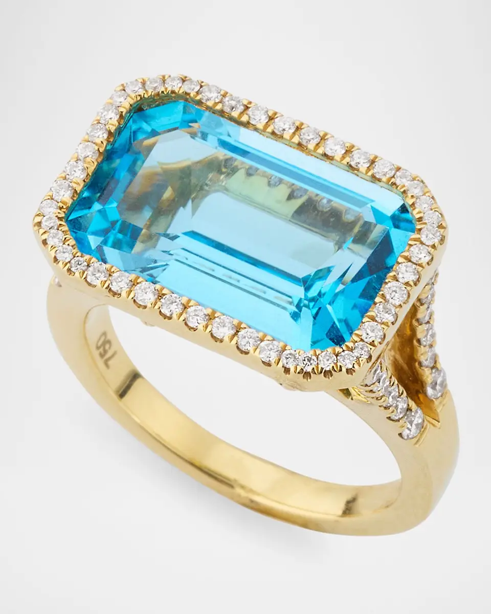 Goshwara 18K Gossip East-West Emerald Cut Blue Topaz Statement Ring with Diamonds | Thumbnail 2 Goshwara 18K Gossip East-West Emerald Cut Blue Topaz Statement Ring with Diamonds | Thumbnail 2
