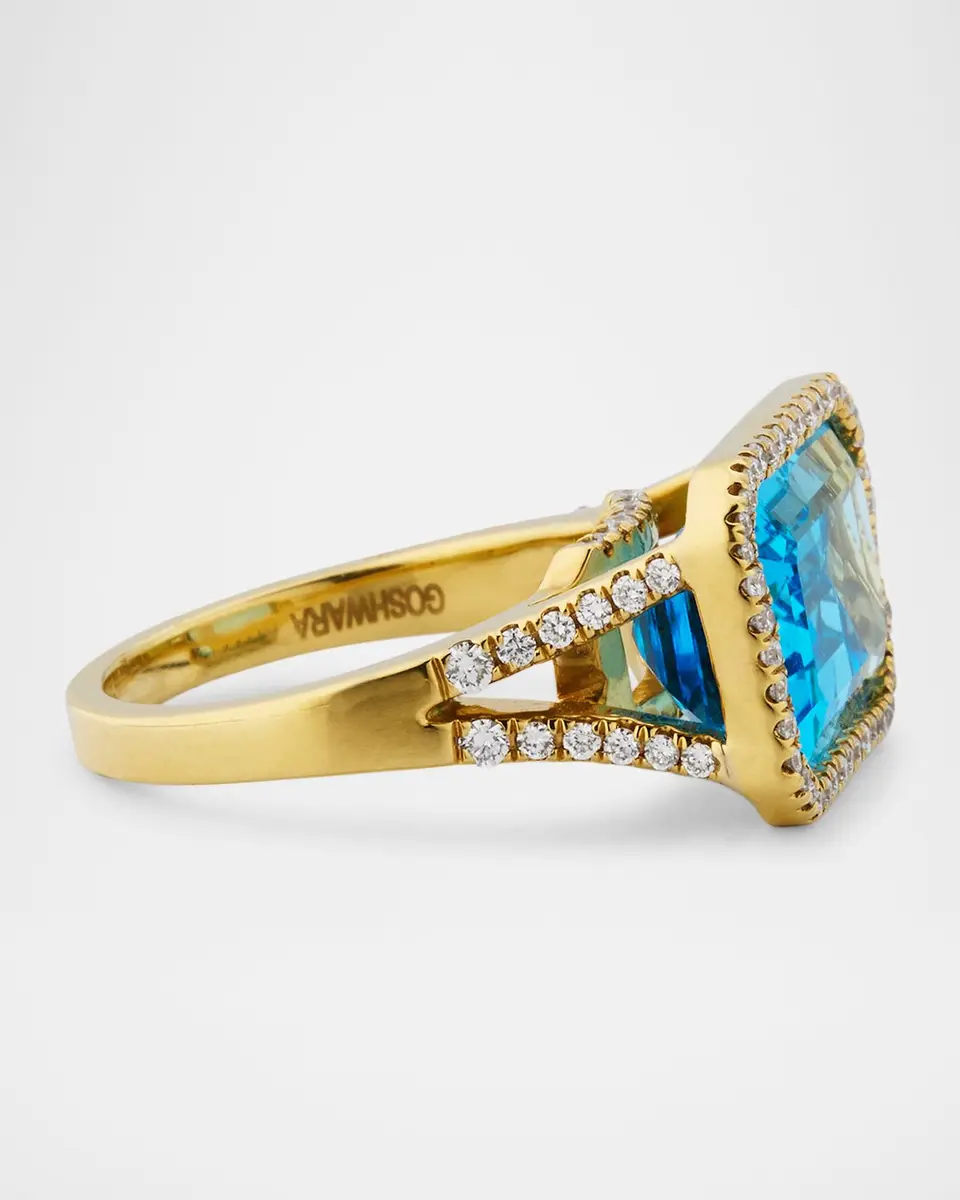Goshwara 18K Gossip East-West Emerald Cut Blue Topaz Statement Ring with Diamonds | Thumbnail 3 Goshwara 18K Gossip East-West Emerald Cut Blue Topaz Statement Ring with Diamonds | Thumbnail 3