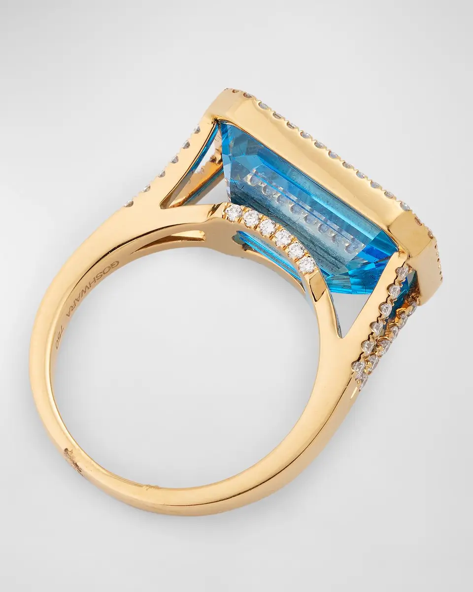 Goshwara 18K Gossip East-West Emerald Cut Blue Topaz Statement Ring with Diamonds | Thumbnail 5 Goshwara 18K Gossip East-West Emerald Cut Blue Topaz Statement Ring with Diamonds | Thumbnail 5