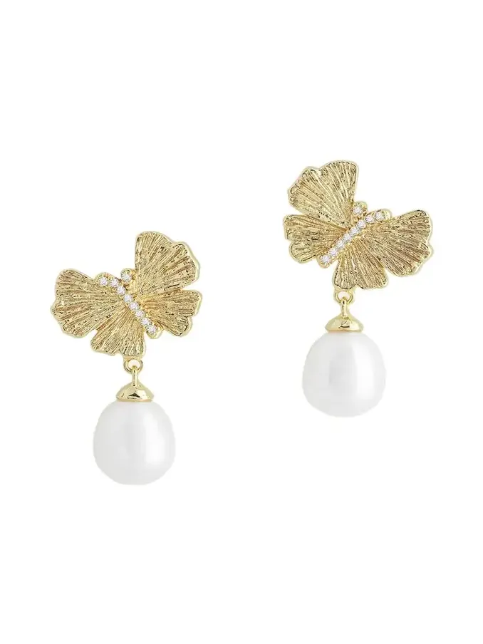 Butterfly with Pearl Drop Earrings Butterfly with Pearl Drop Earrings