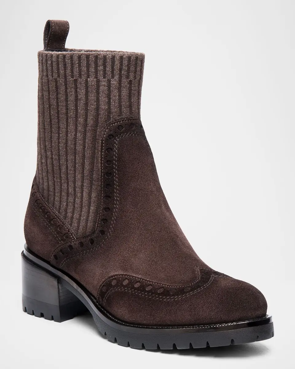 Santoni Ferret Brogue Suede Knit Booties | Thumbnail 2 Santoni Ferret Brogue Suede Knit Booties | Thumbnail 2