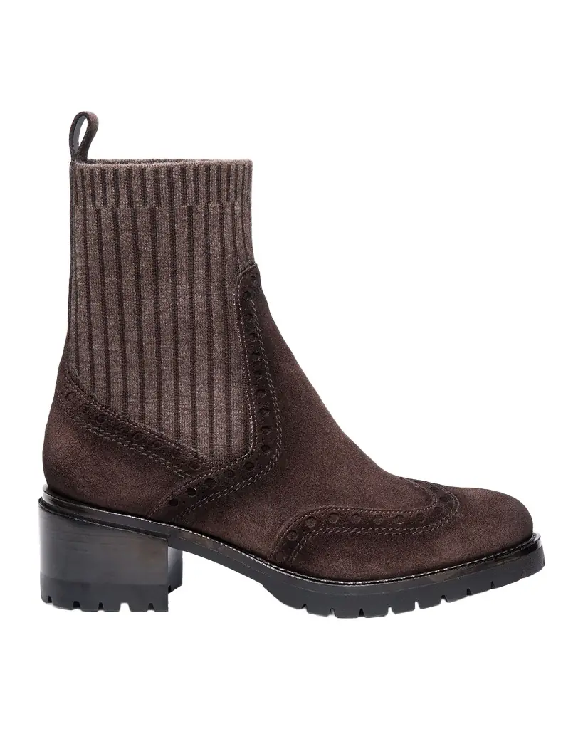 Santoni Ferret Brogue Suede Knit Booties